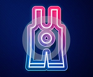 Glowing neon line Wrestling singlet icon isolated on blue background. Wrestling tricot. Vector