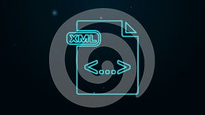 Glowing neon line XML file document. Download xml button icon isolated on black background. XML file symbol. 4K Video