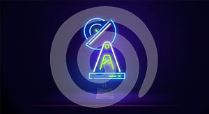 Glowing neon linear antenna icon, isolated.The radio antenna is wireless. Technology and network signal radio antenna