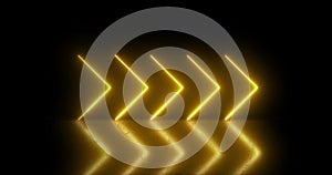 Glowing neon lines in golden arrow shape modern looped animated background