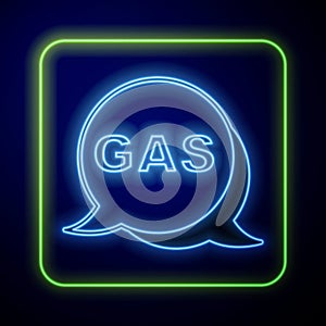 Glowing neon Location and petrol or gas station icon isolated on blue background. Car fuel symbol. Gasoline pump. Vector