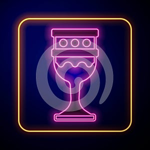 Glowing neon Medieval goblet icon isolated on black background. Holy grail. Vector