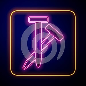 Glowing neon Metallic nails icon isolated on black background. Vector