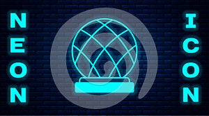 Glowing neon Montreal Biosphere icon isolated on brick wall background. Vector