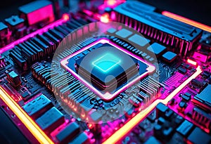 Glowing Neon Motherboard of CPU