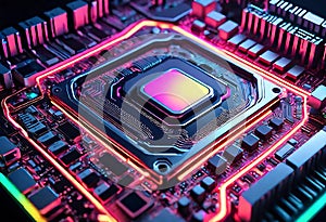 Glowing Neon Motherboard of CPU