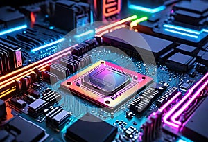 Glowing Neon Motherboard of CPU