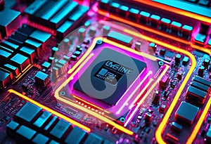 Glowing Neon Motherboard of CPU