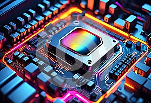 Glowing Neon Motherboard of CPU