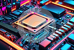 Glowing Neon Motherboard of CPU