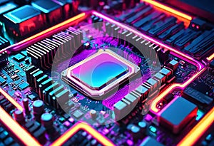 Glowing Neon Motherboard of CPU