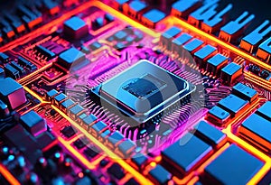 Glowing Neon Motherboard of CPU