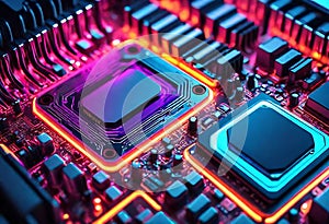 Glowing Neon Motherboard: Symbol of Ai Advancement