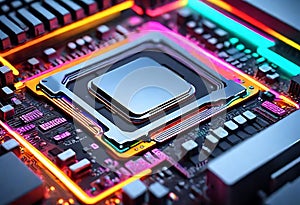 Glowing Neon Motherboard: Symbol of Ai Advancement