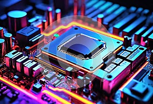 Glowing Neon Motherboard: Symbol of Ai Advancement