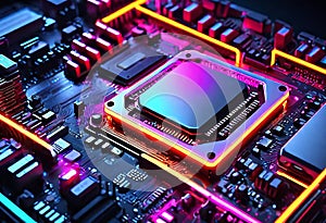 Glowing Neon Motherboard: Symbol of Ai Advancement