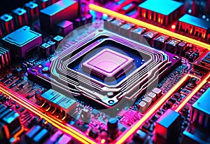 Glowing Neon Motherboard: A Technological Ode to AI