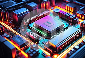 Glowing Neon Motherboard: A Technological Ode to AI