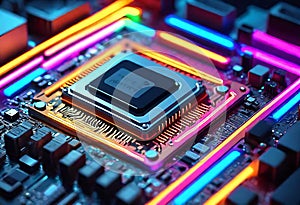 Glowing Neon Motherboard: A Technological Ode to AI