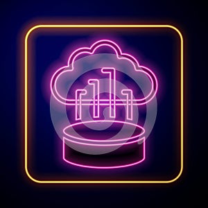 Glowing neon Network cloud connection icon isolated on black background. Social technology. Cloud computing concept