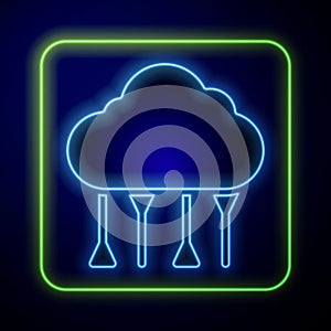 Glowing neon Network cloud connection icon isolated on blue background. Social technology. Cloud computing concept