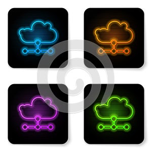 Glowing neon Network cloud connection icon isolated on white background. Social technology. Cloud computing concept