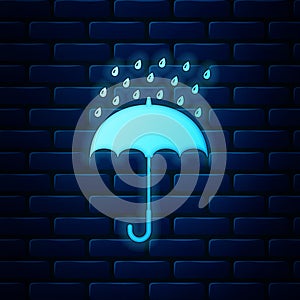 Glowing neon Network port - cable socket icon isolated on brick wall background. LAN port icon. Ethernet simple icon
