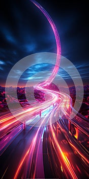 glowing neon path with dark background generative AI