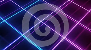 Glowing neon pattern with blue and purple lines creating a modern grid design in dark gradient background for digital photo