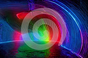 glowing neon pattern tunnel cave outerspace rainbow 3d space lines glow photo