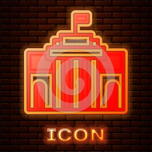 Glowing neon Prado museum icon isolated on brick wall background. Madrid, Spain. Vector