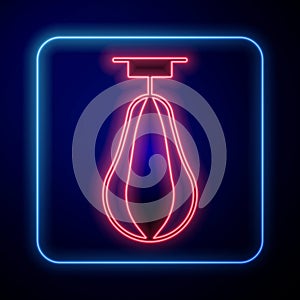 Glowing neon Punching bag icon isolated on black background. Vector