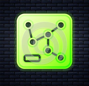 Glowing neon Railway map icon isolated on brick wall background. Vector