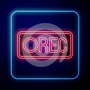 Glowing neon Record button icon isolated on black background. Rec button. Vector