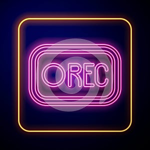 Glowing neon Record button icon isolated on black background. Rec button. Vector