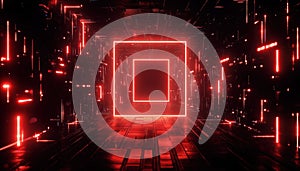 Glowing Neon Rectangular Frame On Dark Background