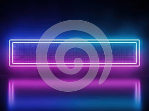 Glowing Neon Rectangular Frame on Dark Reflective Surface