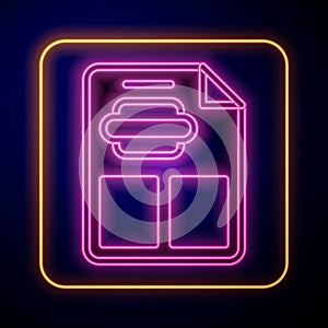 Glowing neon Restaurant cafe menu icon isolated on black background. Vector