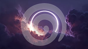 Glowing Neon Ring Above Dramatic Clouds at Night