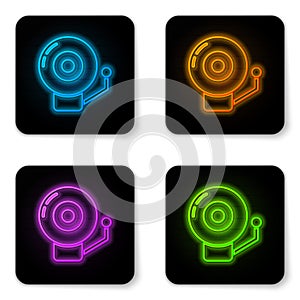 Glowing neon Ringing alarm bell icon isolated on white background. Alarm symbol, service bell, handbell sign