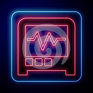 Glowing neon Seismograph icon isolated on black background. Earthquake analog seismograph. Vector