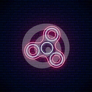 Glowing neon sign of fidget spinner. Hand rotation antistress toy for relax. Twist bauble to making tricks