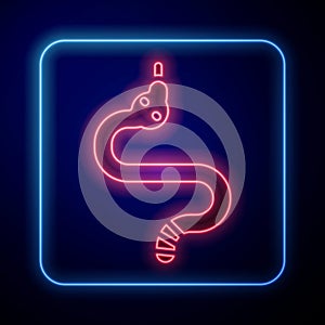 Glowing neon Snake icon isolated on blue background. Vector