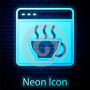 Glowing neon Software, web developer programming code icon isolated on brick wall background. Javascript computer script