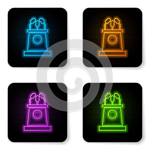 Glowing neon Stage stand or debate podium rostrum icon isolated on white background. Conference speech tribune. Black