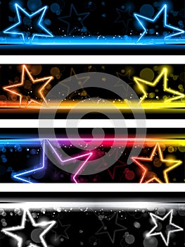 Glowing Neon Stars Banner Background