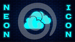 Glowing neon Sun and cloud weather icon isolated on brick wall background. Vector