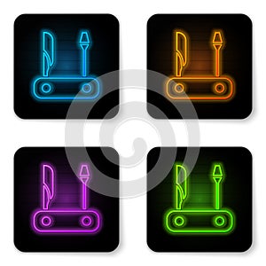 Glowing neon Swiss army knife icon isolated on white background. Multi-tool, multipurpose penknife. Multifunctional tool