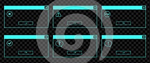Glowing neon UI set of the error messages