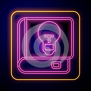 Glowing neon User manual icon isolated on black background. User guide book. Instruction sign. Read before use. Vector